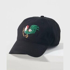 NEW Fall Icon Adjustable Baseball Cap - Rooster - Black by Anthropologie